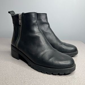 Lavorazione Artigiana Black Leather Lug Sole Double Zip Booties, Women's Size 10